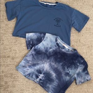 2 crop tops, one blue and one tie dye blue